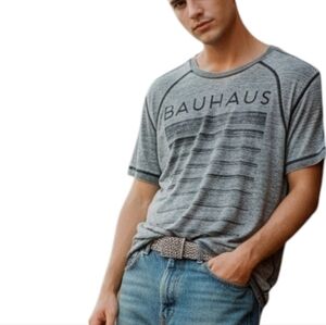 Bauhaus Burnout Tee Shirt Layers Casual Mens L Stretch Soft Comfy Cotton Grey